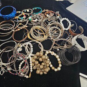 Costume Jewelry Lot Bangles and Beaded Bracelets Mixed Styles Wearable or crafts